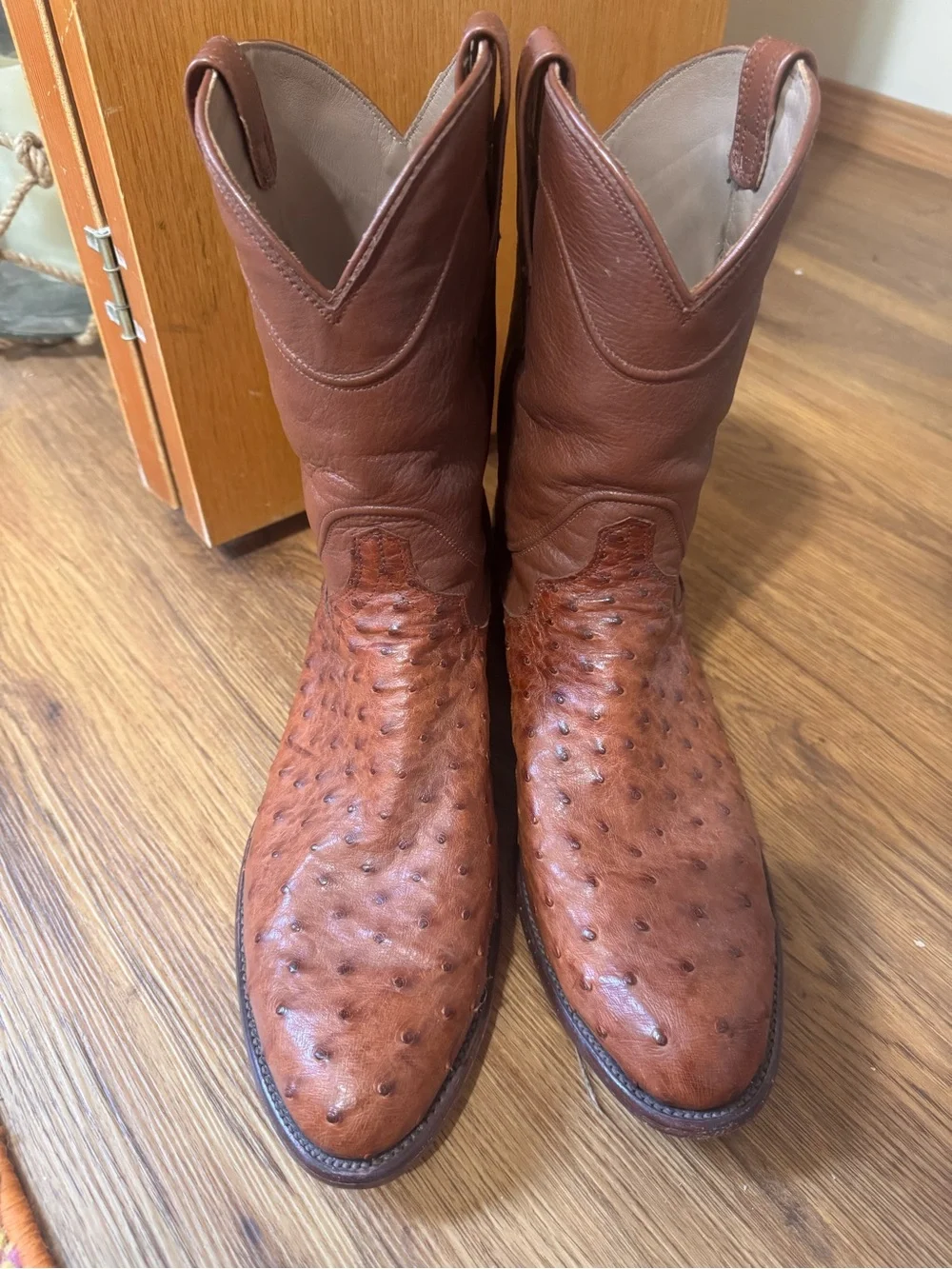 Tecovas Brown Ostrich-Texture Leather Cowboy Boots
